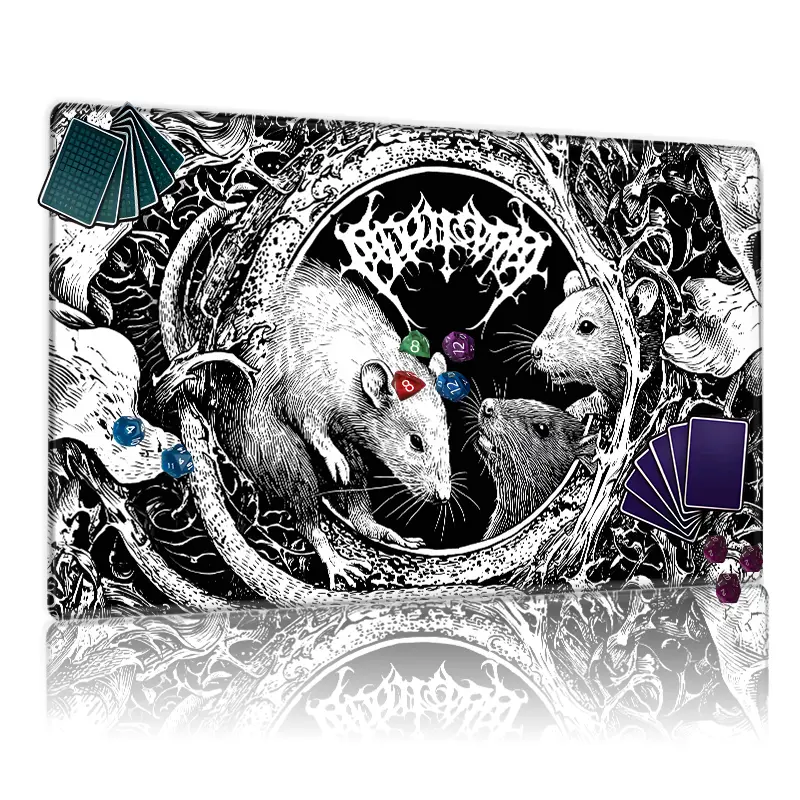 Black and White Rats in Gothic Frame Playmat, Gaming Mousepad, 12x24in Non-Slip, TCG MTG Compatible for Card Game Enthusiasts, Ideal for Party & Family, Great Gift with Detailed Art, Gaming Items, Gaming Room Accessories, Gaming Mouse Pads