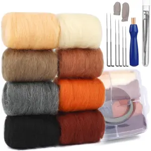 Zlulary Needle Felting Wool, 8 Colors Wool Roving, Needle Felting Supplies, Felting Needle Kit for Beginners Spinning Felting Supplies, 8g/Color (Dark)