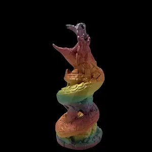 Snake Dice Tower - Colorful Figurine with Snake Design, Featuring Green, Orange & Pink Hues, Stacked on a Base