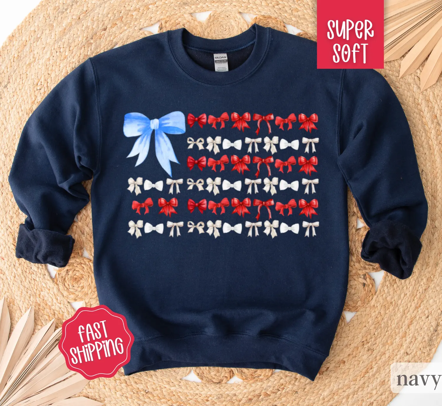 Coquette USA Bow Sweatshirt, Flag Sweater, Patriotic Shirt, July 4th Outfit, Red, White and Blue Bow Sweatshirt