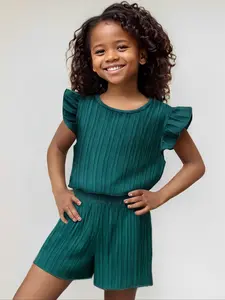 Girls' Solid Color Short Sleeve Shorts Set, Round Neck Set, New Casual Fashion Summer, Comfortable and Stylish Kids Clothing for Daily Wear