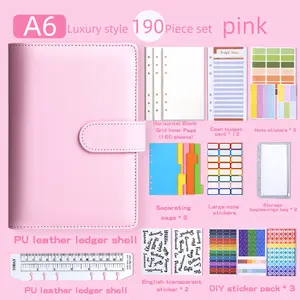 Portable Diary Planner Notebook Set, 1 set of loose-leaf notebooks with budget cards, stickers, loose-leaf cash pockets, sticky notes, A6 money-saving budget binder, zippered cash envelopes and spending charts, cash organizer, leather loose-leaf notebooks