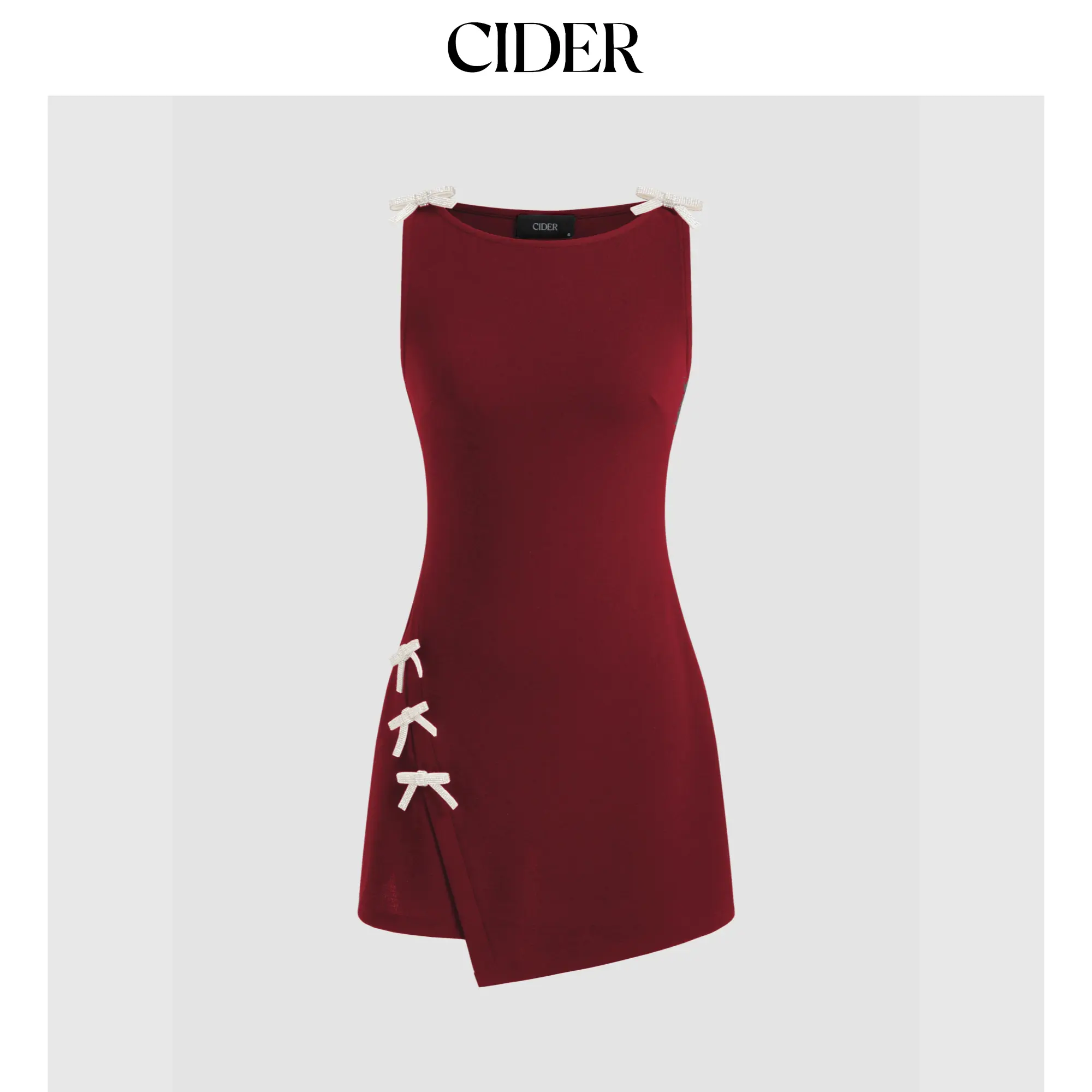 Cider [3 colors, size 0-26] Boat Neckline Solid Bowknot Wrap Mini Dress