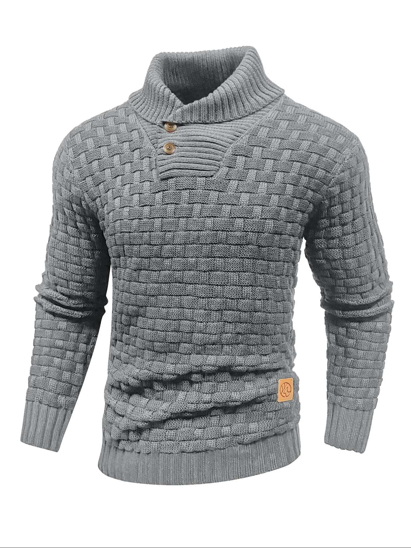 Men's Regular Textured Patched Detail Shawl Collar Sweater, Casual Long Sleeve Jumper for Fall & Winter, Fashion Men's Knitwear for Daily Wear, Soft Casual Knitwear, Casual Fitted Knitwear