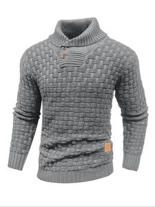 men's regular textured patched detail shawl collar sweater, casual long sleeve jumper for fall & winter, fashion men's knitwear for daily wear
