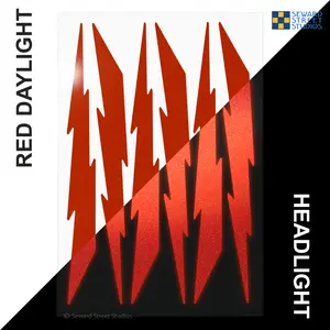 6 Red Lightning Bolts Reflective Decal Set, Six Lightning Bike Frame Reflector Stickers Kit, Motorcycle Helmet Transfers Sheet / #674R-Red