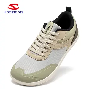 HOBIBEAR Barefoot Shoes for Women & Men Minimalist Zero Drop Sneakers with Wide Toe Box Lightweight for Running Walking & Gym Beige Mesh Design
