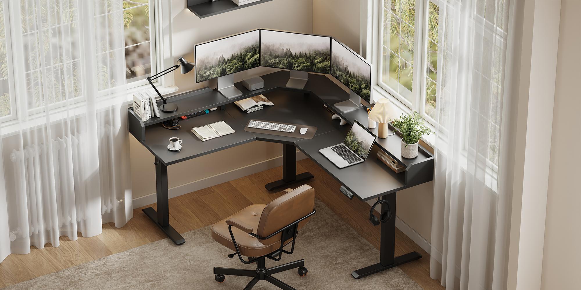 62.9" Electric L Shaped Standing Desk ,Adjustable Height Corner Desk with Monitor Shelf, Sit Stand Table for Home Office Computer Workstations,Splice Board,Gaming Desks Gifts for Men and Women,Rustic Brown/White/Black/Light Rustic Brown 62.9" Electric L Shaped Standing Desk ,Adjustable Height Corner Desk with Monitor Shelf, Sit Stand Table for Home Office Computer Workstations,Splice Board,Gaming Desks Gifts for Men and Women,Rustic Brown/White/Black/Light Rustic Brown