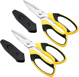 Purpose Heavy Duty, 2 Pack  Scissor with Large & Precision Serrations, 8'' Multipurpose  Board  with Special Clip, Wire  Notch & Safety Cover, Yellow