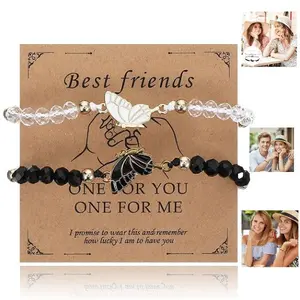 2 PCS Best Friend Matching Bracelets – Butterfly BFF Bracelets for Couples, Adjustable Friendship Bracelets, Long Distance Relationship Gifts for Boyfriend, Girlfriend, Him & Her