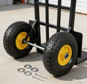 Solid PU Run-Flat Tire Wheel, 10", 2-Pack, 180 lbs Dynamic Load, 220 lbs StaticLoad, Flat Free Tubeless Tires and Wheels forHand Truck, Utility Cart, Dollies, Garden Trailers,Various Carts