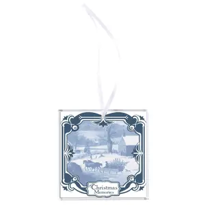 Dicksons EORNG-5 3x3 in Square Christmas Memories Glass Ornament with 360-Degree Stand, Smooth Currier-Ives Artwork, Crystal Accent for Festive Home Decor, Glass Ornaments