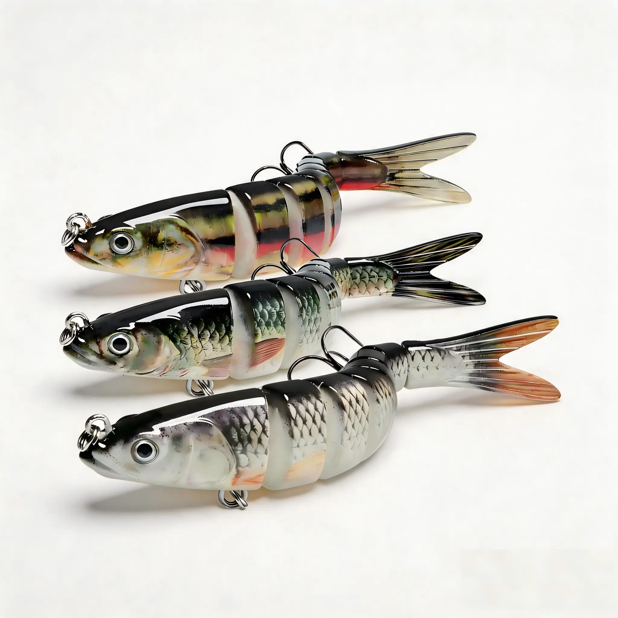 ReelCo Easy Catch SwimMax Fishing Tackle Lures, BKK Ultra Sharp Treble Hooks, 3D Realistic Eyes, ABS Material, 6-Segment Lifelike Baits for Bass, Trout, Built-In Rattle, Flexible Movement