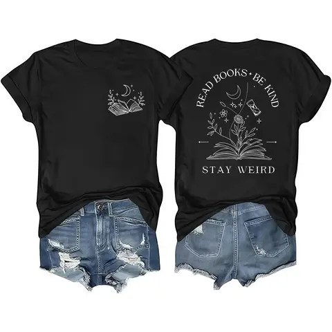 Inspirational Book Lover Tee for Women - 'Read Books Be Kind Stay Weird' Cotton Top Dream Fabric