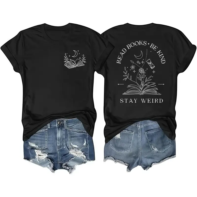 Inspirational Book Lover Tee for Women - 'Read Books Be Kind Stay Weird' Cotton Top Dream Fabric