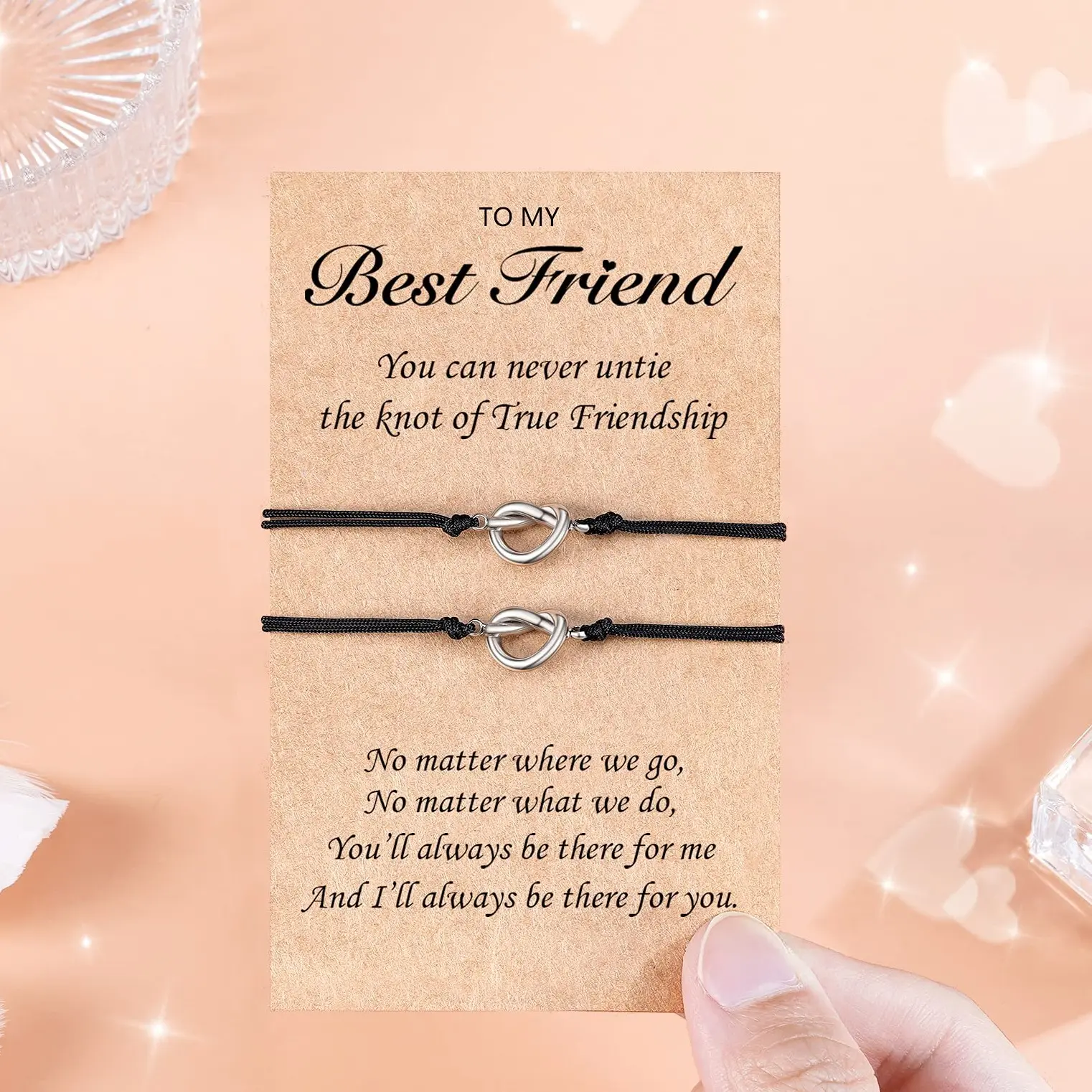 Women's 2-Pcs Lead-Free Knotted Bracelet Jewelry - Handmade Rope, Stainless Steel Heart Design, Best Friend Bracelets for 2, Bridesmaid Proposal Gifts for Birthday Occasions