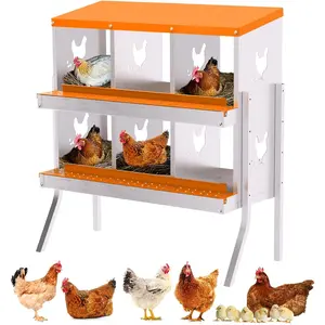 Chicken Nesting Boxes 6 Holes Galvanized Steel Rustproof Egg Laying Box with Egg Collection Systems&legs, Hen Eggs Laying Box, Ventilated/Easy to Install, for Chicken House/Duck House/Hen,Orange