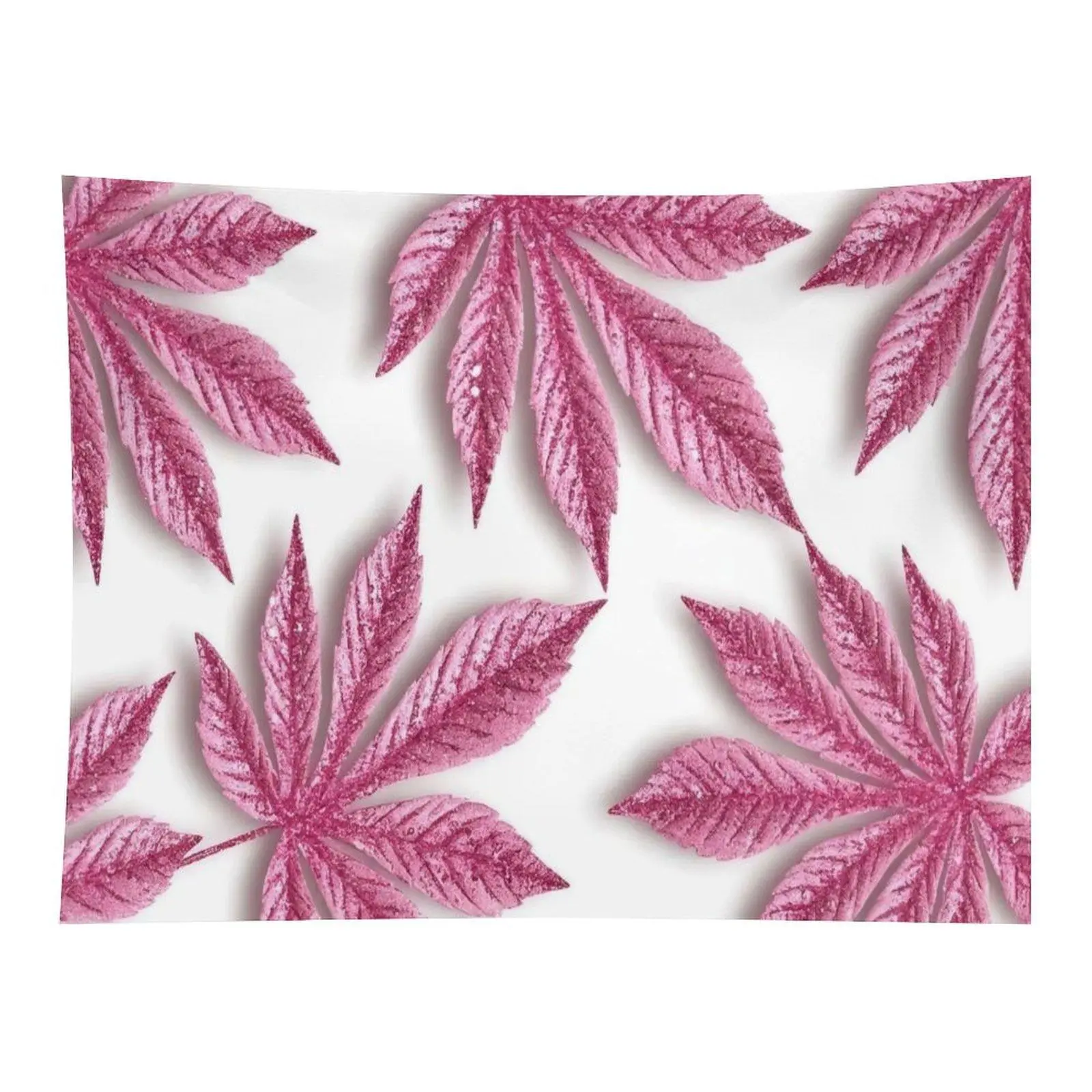 Pink Glitter Maple Leaf White Background Seamless Wall Tapestry Wall Hanging, Sparkly Pastel Autumn Leaf Minimalist Decor for Girls Bedroom Nursery Dorm Vanity Backdrop