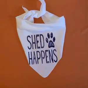 "Shed Happens" Dog Bandana White 30" Large with Paw Print Design