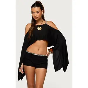 Edikted Women's Ivanna Cutout Cape Cropped Top