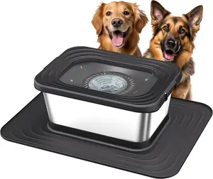 10L Stainless Steel Dog Water Bowl, No Spill Anti-Splash Dog Bowls with XXL Silicone Mat, Spill-Proof Slow Feeder for Messy Drinkers, Heavy Duty Pet Bowls for Indoor/Outdoor Use