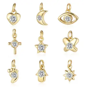 Simple Style Eye Moon Hamza Elephant Star Padlock Inlay Zircon 18k Gold Plated Charms Jewelry Accessories
