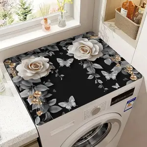 Floral Pattern Flowers Washing Machine Dust Cover, 1 Count Non-slip Modern Dustproof Washing Machine Top Protective Cover, Machine Washable Cover, Kitchen Appliance Cover for Laundry Room