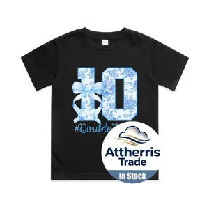 10th Birthday Girl Blue Coquette Bow 10 Year Old Cotton T-shirt, Graphic Print Round Neck Short Sleeve Casual Tee for Boys Girls