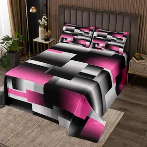 Pink Gray Black Bedspread Queen Size Geometric Art Coverlet Set Rectangle Room Decorative Quilted Coverlet Quilted Set 3Pcs Bedspreads