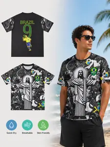 Brazil Christ The Redeemer Special Edition Soccer Jersey, Brazil Number 9 Men Short Sleeve, Breathable, Quick Dry, Skin-Friendly Football Shirt