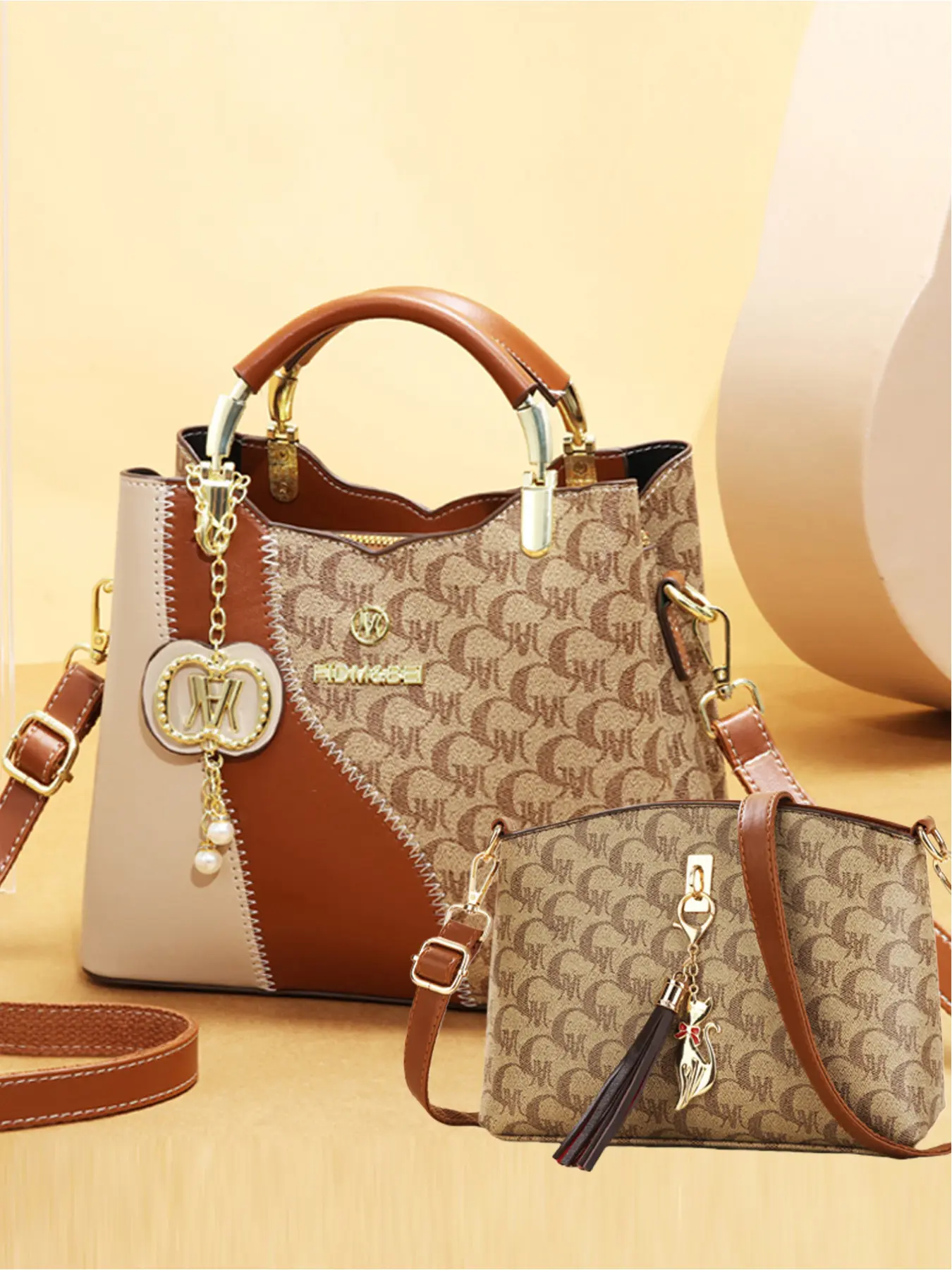 Atmospheric high-end set of mom bag large capacity handbag Fashionable handbag vintage printed single shoulder bag classic and versatile Fashionable Purse
