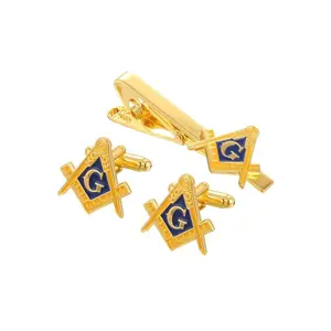Masonic Compass Freemason Mason Cuff link and Tie Clip Set cufflinks