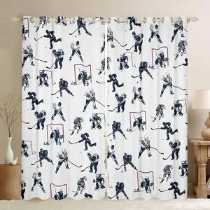 Ice Hockey Window Curtains,Sports Event Pattern Window Treatments for Boys Girls,Hockey Player Curtains,Winter Sports Hockey Window Drapes,2 Panels