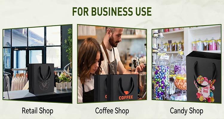 Black Shopping Bags With Handles 50 Pack Medium Paper Bags for Party Shopping Wedding Birthday Graduation Fathers Day