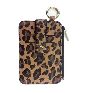 Multifunctional Leopard Print PU Leather Credit Card Holder, Fashionable Card Holder, Small Zipper Wallet with Multiple Card Slots, Hanging Decorative Case, Credit Card Organizer