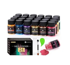 CHANGTIKEJI Mica Powder，24 Colors - 10g/Bottle of Natural Pigment Powder for Epoxy Resin，Soap Making，Candle Making,Lip Gloss,Car Freshies,Dye,Nail Polish,Bath Bombs