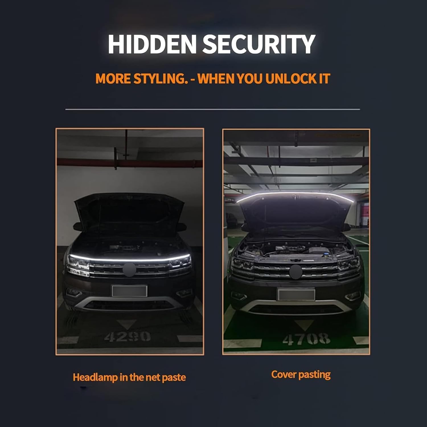 70 Inch Car Hood Light Strip White Waterproof Dynamic LED Hood Light Strip Universal 12V Exterior Flexible Daytime Running