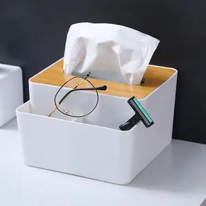 Tissue Box Convenience with Bamboo Lid for Glasses and Razors Storage Modern Design Organizer White and Bamboo Versatile and Stylish