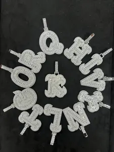 ②LUXFINE 5A CZ Diamonds Iced Out Bubble Letter Pendant - Single A-Z Initial or Combined Name Charms, Gold/White Gold Plated Hip Hop Bling Jewelry for Men Women, Perfect for Cuban Link Chains
