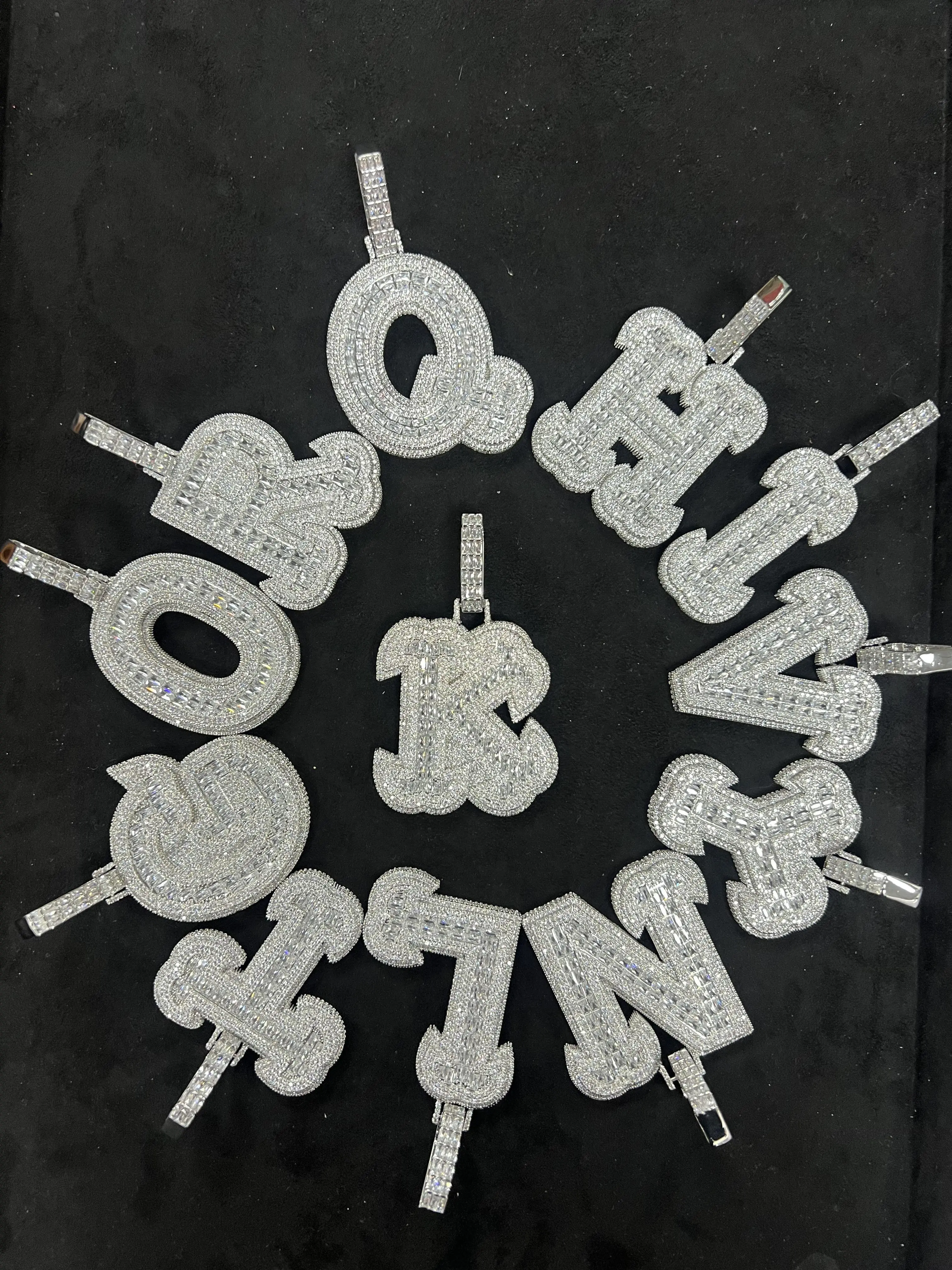 ②LUXFINE 5A CZ Diamonds Iced Out Bubble Letter Pendant - Single A-Z Initial or Combined Name Charms, Gold/White Gold Plated Hip Hop Bling Jewelry for Men Women, Perfect for Cuban Link Chains