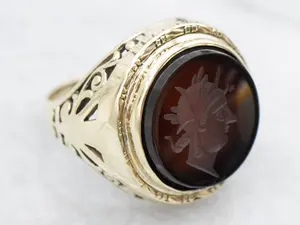 Icarus Sardonyx Intaglio Gold Filigree Ring