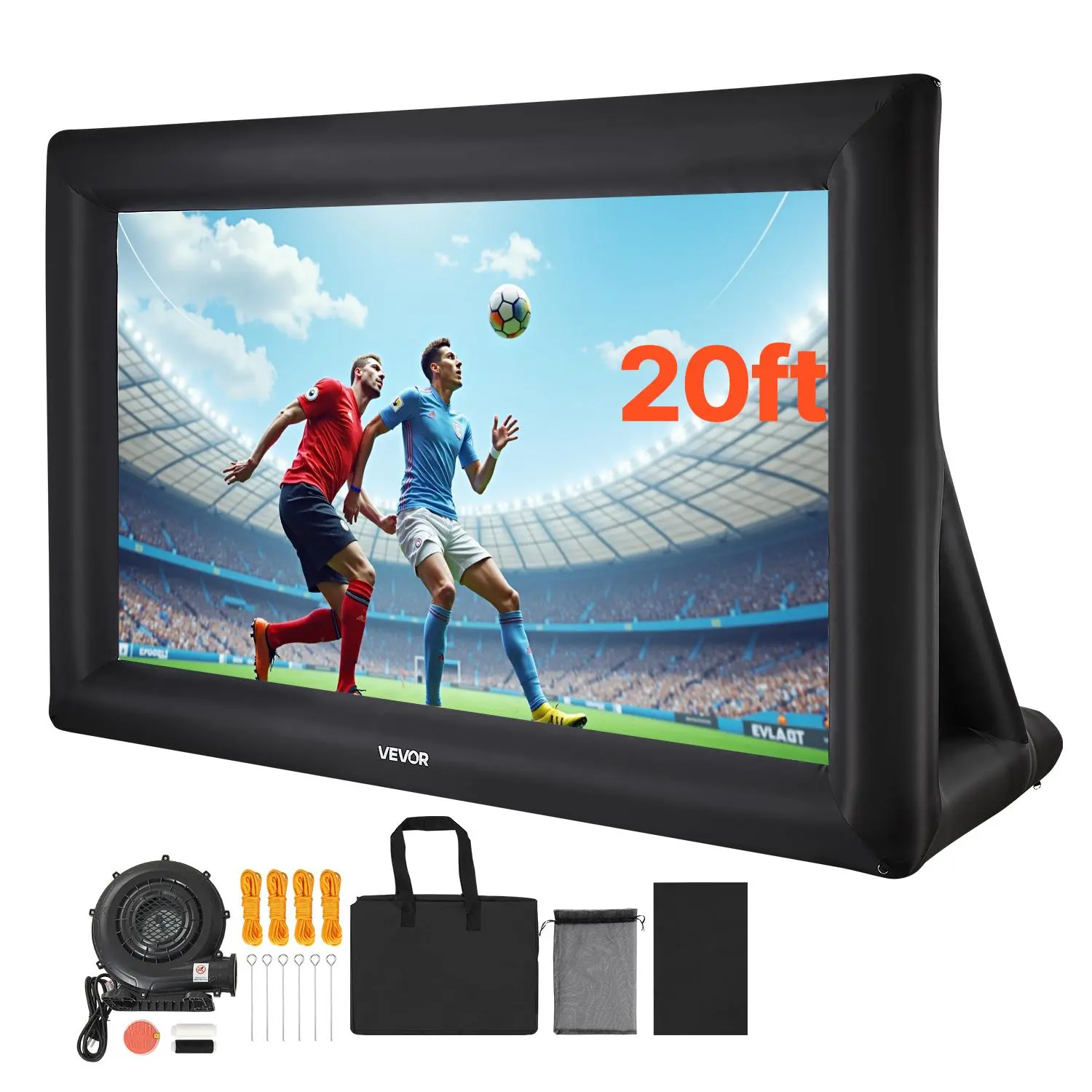 VEVOR 20FT High-Res Projected Inflatable Projector Screen, Oxford Fabric Outdoor Movie Screen with 250W Air Blower for Family Events, Backyard Home Theater