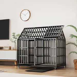 52 Inch Large Dog Crate Heavy Duty, Metal Dog Cage with 4 Lockable Wheels for Easy Mobility, Strong Wire Kennel for Large Dogs, Secure Sliding Bolt Door Lock, Indoor Outdoor Pet Enclosure