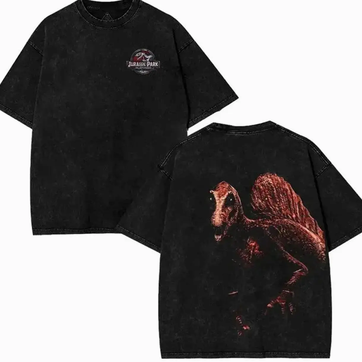 Spinosaurus Encounter – Vintage Jurassic Park Tee, Unisex Vintage Washed T-Shirt, Cotton Top Fabric Streetwear outfits Menswear Crewneck Tropical Seamless Clothes Tshirt Gamis NNA
