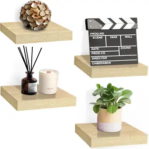 Square Floating Shelf for Wall - 4 Small Shelves with Invisible Mounting Brackets for Living Room Decor, Bedroom, Bathroom Decor,  & Kitchen - 9" Wall Shelf to Display Photos Trophies