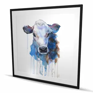 Begin Home Decor C1FM4848E9J1U7 48 x 48 in. Watercolor Jersey Cow - Framed Matted-Print Wall Art for Home Decor