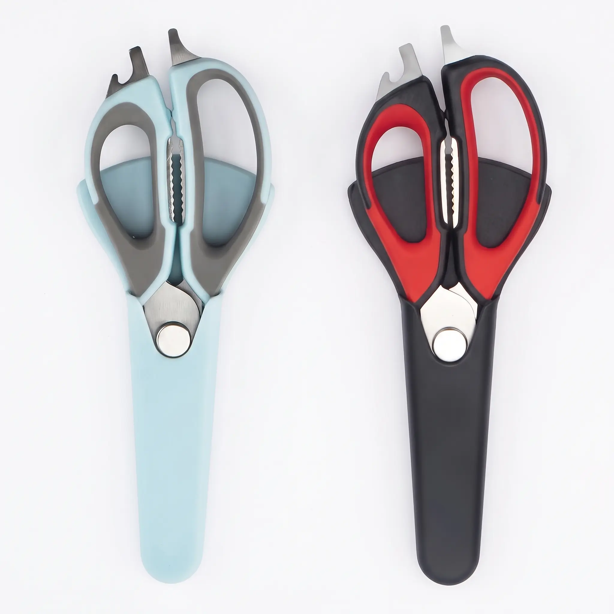 7-in-1 Multifunctional Kitchen Scissors with Magnetic Holder - Detachable Stainless Steel Food Scissors for Meat, Fish, Poultry, Ergonomic Handles, Pastel Pink & Light Blue, Compact Storage Design, Cutting