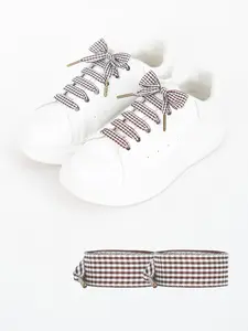 Metal Head Merlot Deep Plaid Wide Shoelaces, Pair Pack, Suitable for Daily Casual Wear, Comfortable and Stylish Sneaker Shoe Laces