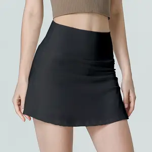 Women's Solid Color High Waist Stretch Straight Mini Sports Skirt, Breathable Anti-See-through Pencil Mini Skirt with Built-in Shorts, Casual Skin-Friendly Ladies Bottom