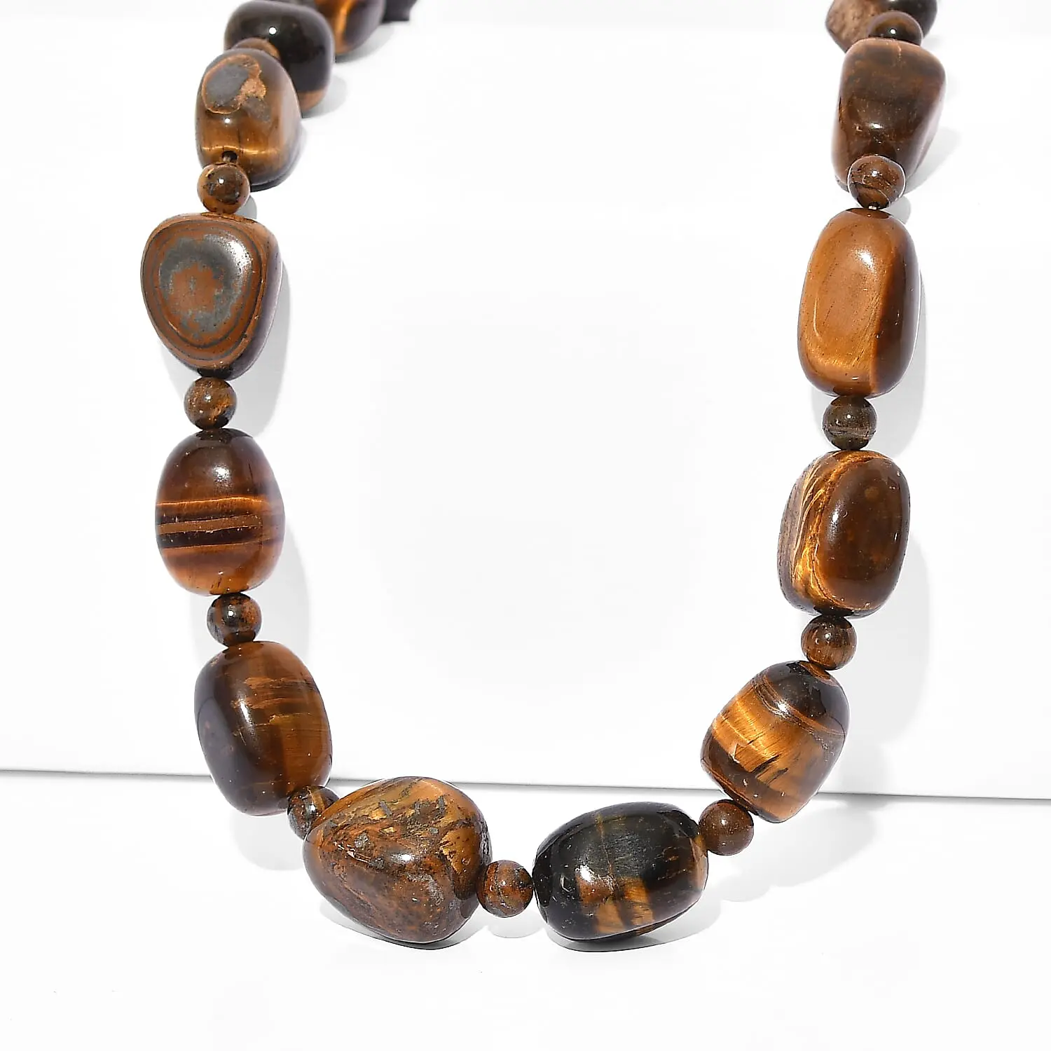 EverTrue Tigers Eye Beaded Necklace (18-19 Inches) in 18K YG Plated 250.00 ctw